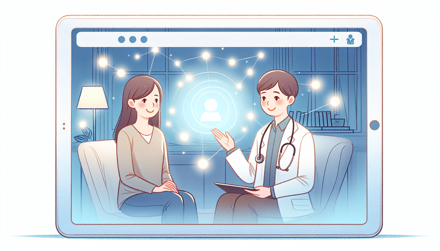 タブレット越しにカウンセリングを受ける人