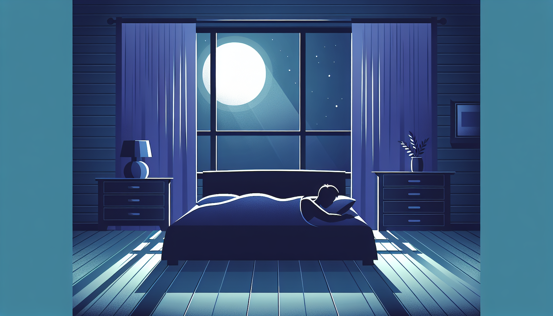 穏やかな月明かりが差し込む静かで快適な寝室