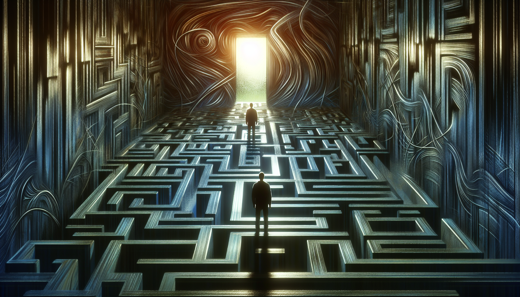迷路の中で光を探す人物